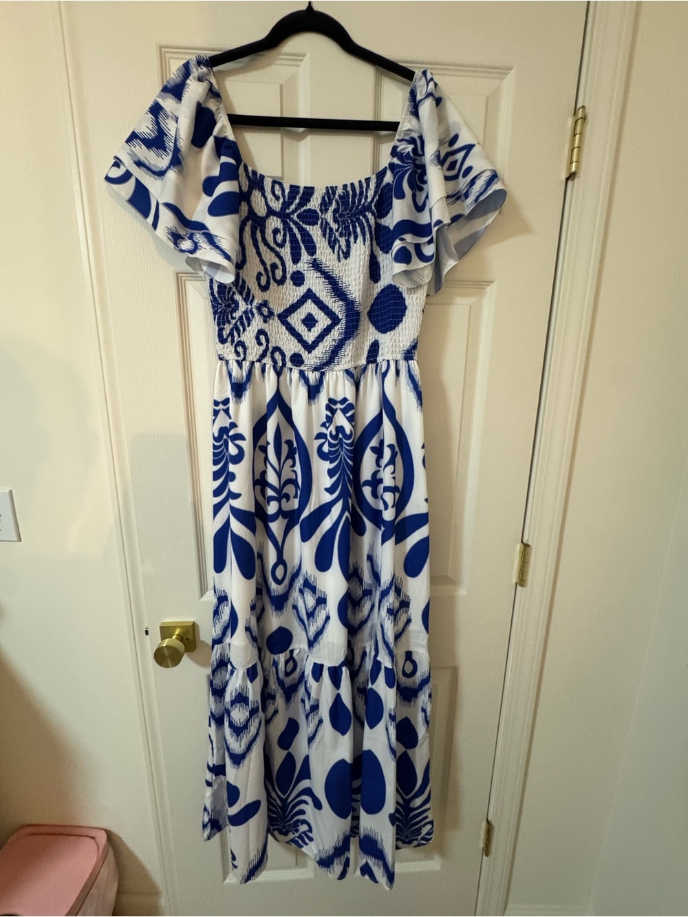 SHEIN Blue and White Off-Shoulder Maxi Dress